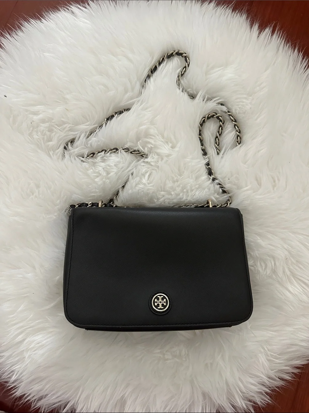 Tory Burch Black Leather Crossbody with Gold-Tone Logo